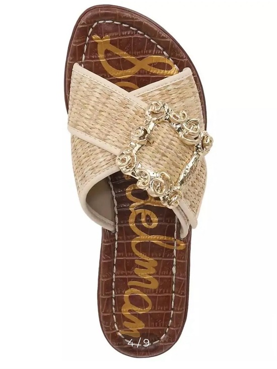 Sam Edelman Shoes - Sam Edelman Gracyn Woven Natural Crossband Slide Sandal with Gold Buckle, 5M